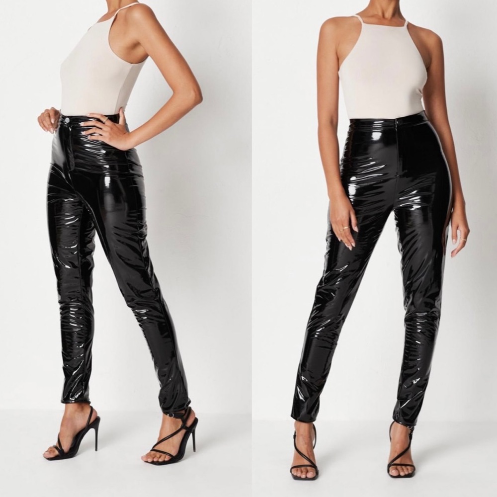 black vinyl slim leg pants